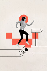 Composite trend artwork 3D sketch image photo collage of office manager workspace young lady walk...