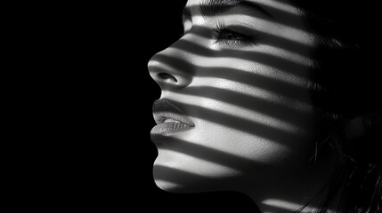 Silhouette portrait with dramatic shadows and contrast on female face