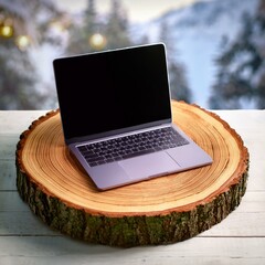 laptop on the table mcokup