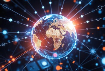 Fototapeta premium Global worldwide network and telecommunications on earth and in the field of information technology. Futuristic innovative technologies.