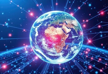 Obraz premium Global worldwide network and telecommunications on earth and in the field of information technology. Futuristic innovative technologies.