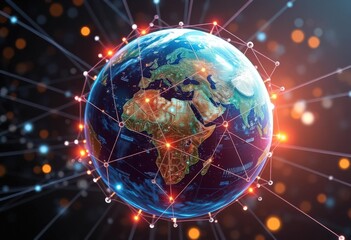 Fototapeta premium Global worldwide network and telecommunications on earth and in the field of information technology. Futuristic innovative technologies.