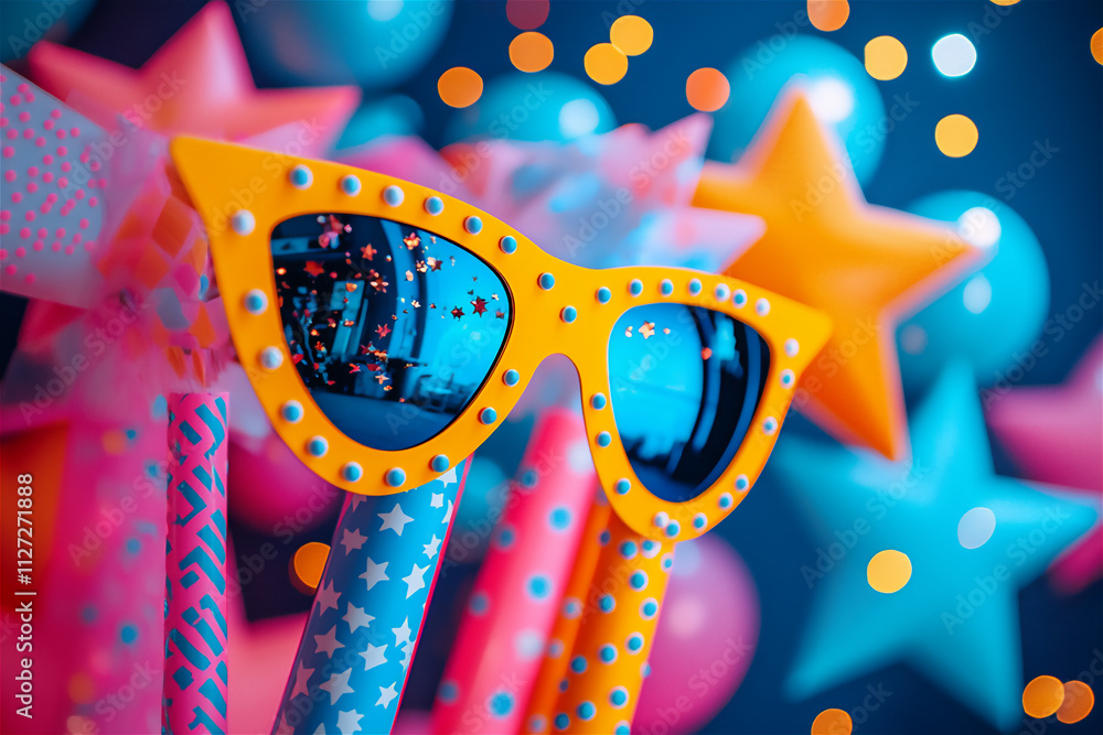Poster a colorful image of a party space with 2025-t