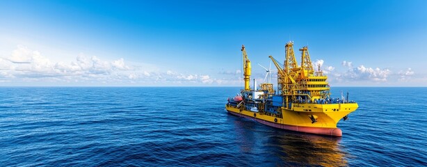 Naklejka premium At sunset, wind turbines rise above a tranquil ocean, with a cargo ship in the foreground, showcasing the blend of renewable energy and maritime industry.