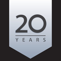 20 years tag blue and silver gradient for celebration, events, anniversary