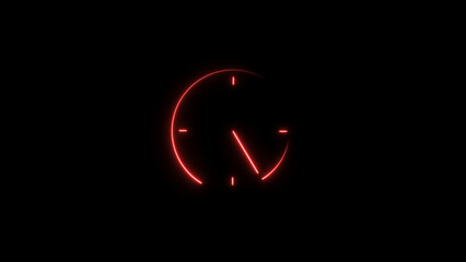 Fototapeta premium clock icon countdown 24 hour day fast speed neon glowing red color 4k illustration. Black background new analog clock icon 4k illustration. 