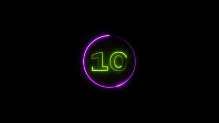 ten seconds countdown neon glowing lime green  color 4k illustration on black background. loading magenta color 4k illustration.