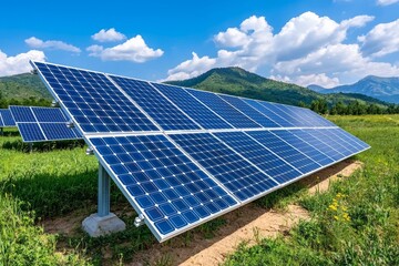 In the middle of a desert, an extensive solar panel setup generates renewable power.