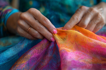 Fototapeta premium A detailed image of a textile artist hand-dye