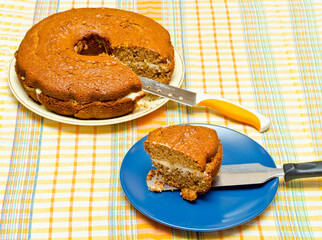 Homemade cake on plate.