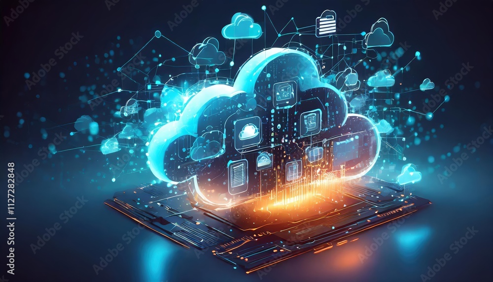 Aufkleber innovative glowing cloud icon technology concept an exploded panel representation of advanced cloud 