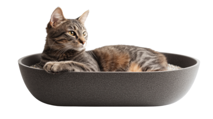 Feline resting in a litter box