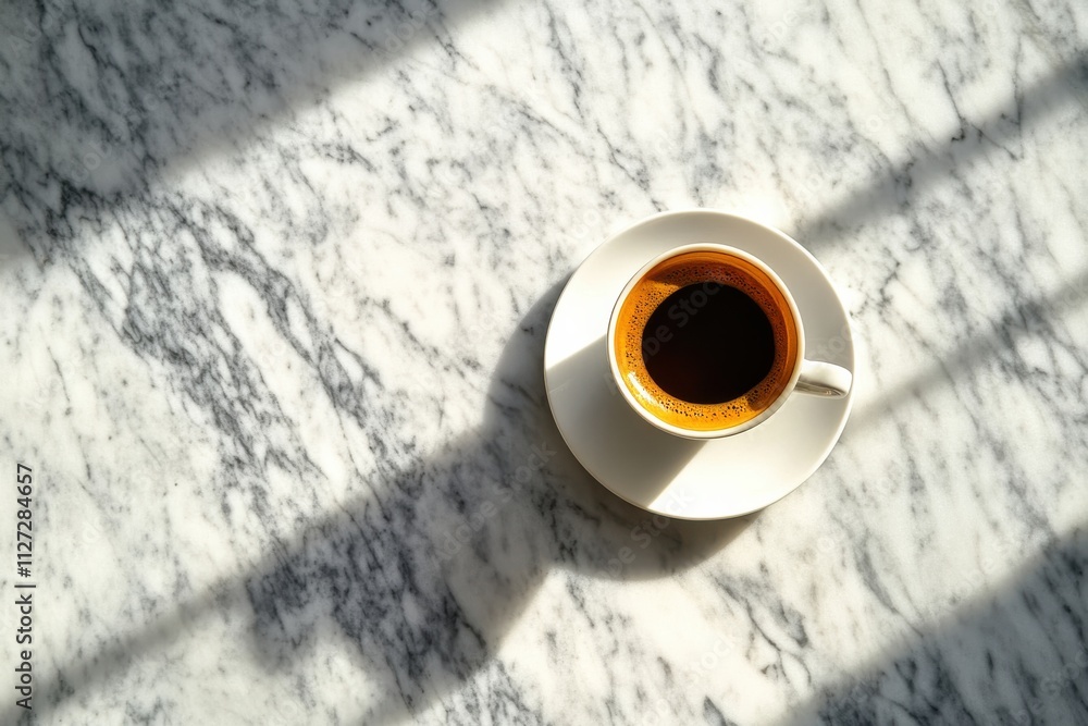 Poster elegant espresso shot on a marble surface with natural lighting in an open space for perfect copy pl