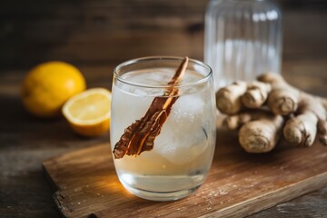 A photo of a homemade ginger ale drink in a glass