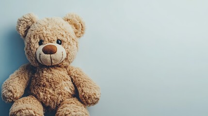 Obraz premium A solitary soft toy bear, showcasing its cuddly appearance and charm, isolated on white background.