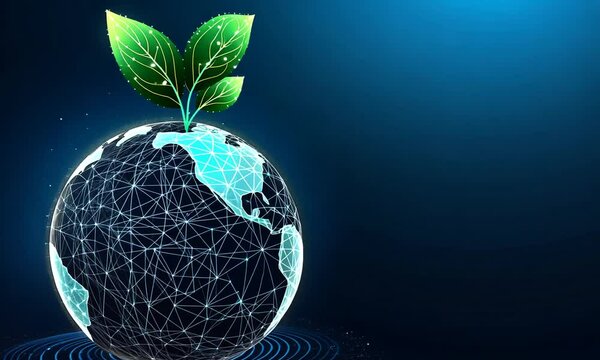 plant green eco world round map low poly wireframe ai generated video concept