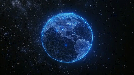 Obraz premium Global Network Connection Illuminated Earth Digital World Internet Technology Communi