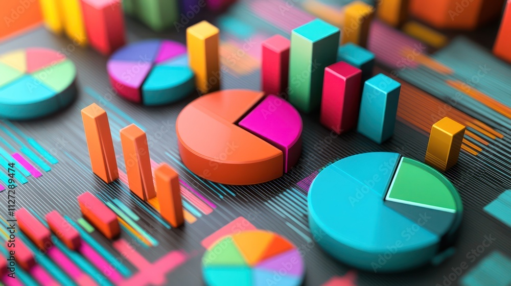 Poster colorful data visualization with charts and graphs