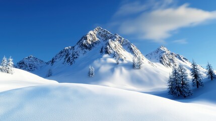 Fototapeta premium A mountain range covered in snow with a clear blue sky in the background