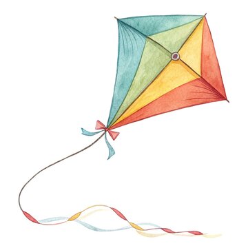 colorful watercolor kite flying