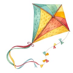 Kite simple watercolor drawing clipart clip art illustration, isolated white background