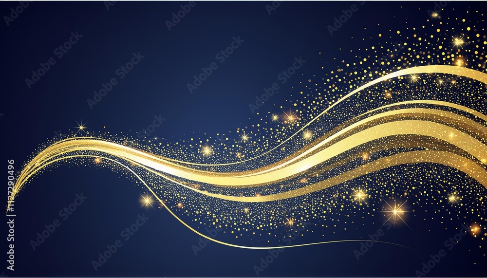 Poster golden sparkle trail dust in swirl wave style a mesmerizing blend of shimmering gold and ethereal wa