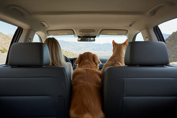Traveling with pets in a car on a scenic road trip