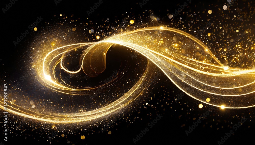Poster golden sparkle trail dust in swirl wave style a captivating display of radiant glittering particles 