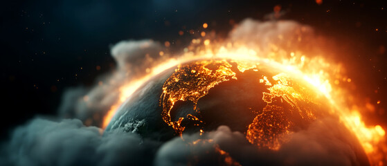 Climate action against co2 emissions visualizing earth's transformation global perspective digital art dark environment urgent concept