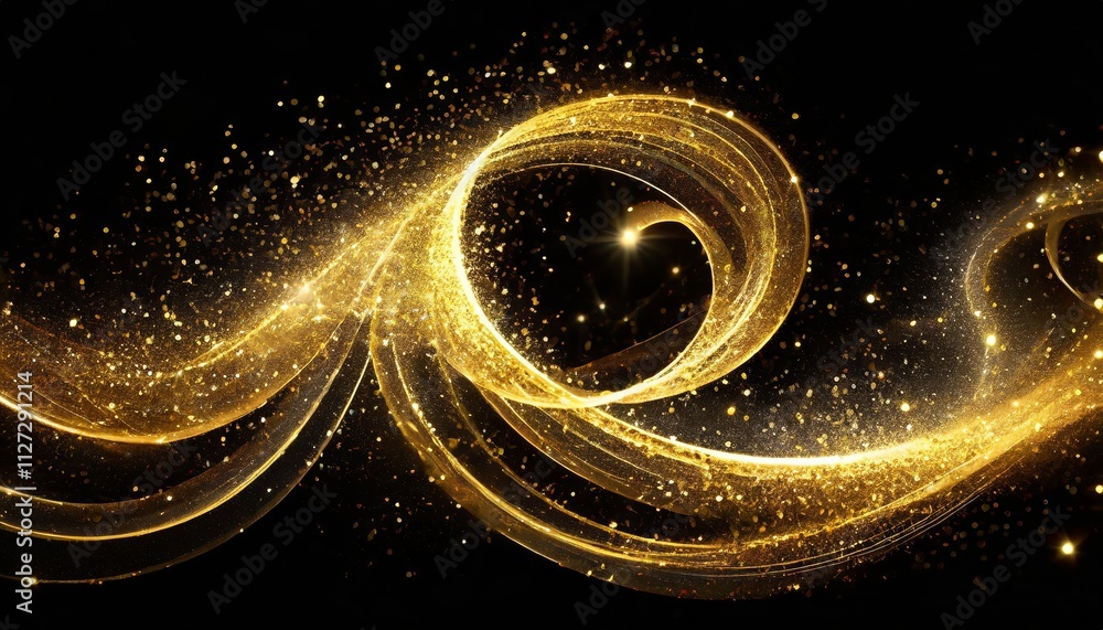 Aufkleber golden sparkle trail dust in swirl wave style a mesmerizing blend of shimmering gold and dynamic wav