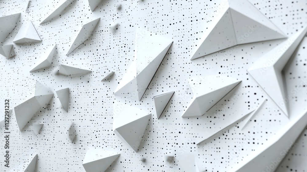 Poster abstract white background with texture pattern, layered geometric triangle shapes, white and grey gl