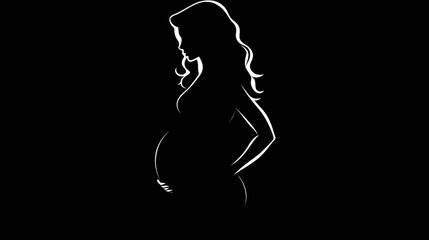  Elegant silhouette of a pregnant woman in profile on a black background, symbolizing motherhood, anticipation, and emotional connection.