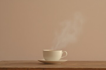 A Serene Moment with a Steaming Cup of Black Coffee on a Rustic Wooden Table Bathed in Soft Natural Light Highlighting the Dance of Steam
