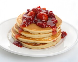 
pancakes with strawberry jam isolated on white background