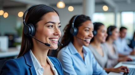 Diverse Team of Call Center Agents Engaged in Professional Customer Service