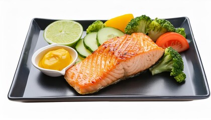 Delicious Grilled Salmon Steak with Fresh Vegetables on Transparent Background Perfect for Healthy Eating, Culinary Inspiration, and Food Photography