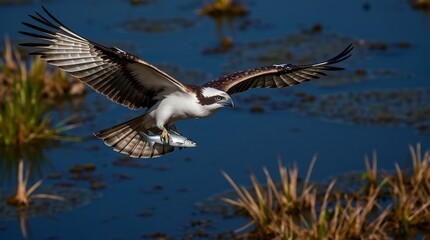 Obraz premium osprey with a fish in its paws flying in the sky