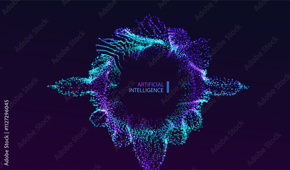 Poster ai particles splash abstract banner background. neon tech design. technology and science concept. ar