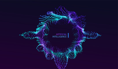 Ai particles splash abstract banner background. Neon tech design. Technology and science concept. Artificial Intelligence futuristic connect vector.