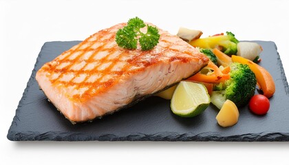 Delicious Grilled Salmon Steak with Fresh Vegetables on Transparent Background for Culinary Inspiration and Healthy Eating Ideas