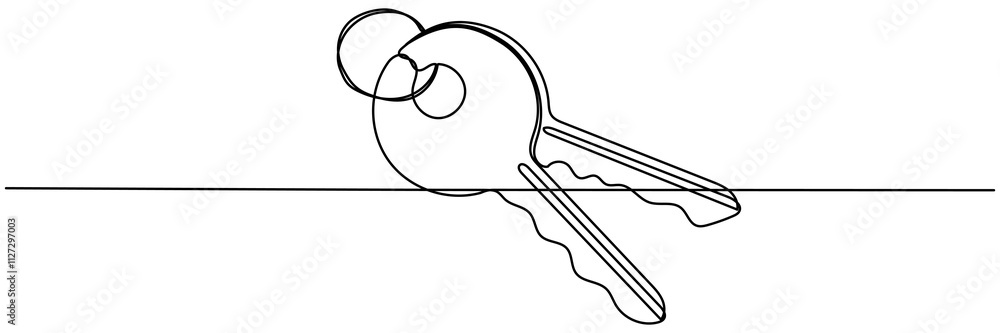 Poster keys continuous line drawing. private security object. vector hand drawn illustration isolated on wh