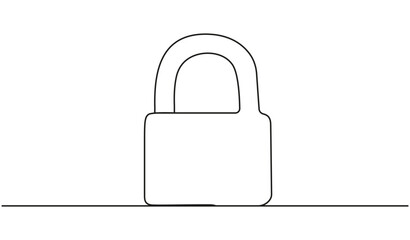 Closed padlock continuous line drawing. Protect and security symbol. Vector illustration isolated on white.
