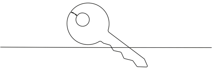 Key continuous line drawing. Private security object. Vector hand drawn illustration isolated on white