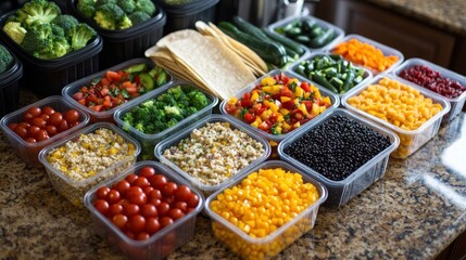 Obraz premium Colorful assortment of fresh vegetables and tortillas