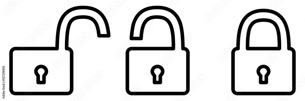 Poster locked and unlocked line icon set. closed and open outline padlock collection. privacy and security 