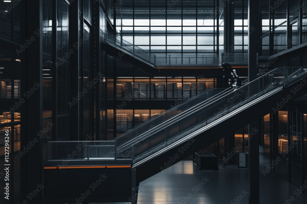 Poster advanced automated conveyor system for sorting parcels in a high-tech warehouse featuring robotic ar