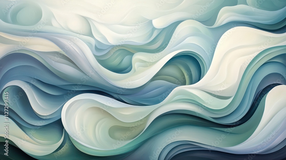 Poster fluid waves of organic shapes in a calming color palette, organic shapes and flowing lines in a calm