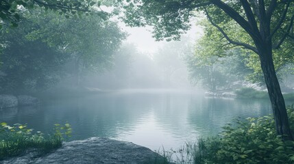 Foggy morning at a lake