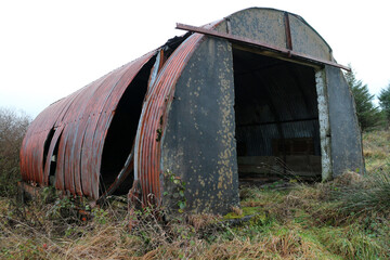 Moorland around disued peat bog production site - Old rusty barrackments - Bearna - County Kerry - Ireland