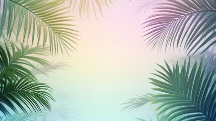 Curved Palm Leaves Framing a Soft Gradient Background in Tropical Hues for a Serene Atmosphere